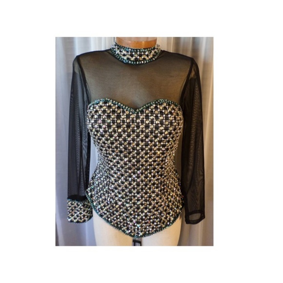 Lady Small Black Gold Sheer Rhinestone Sequin Top - Picture 2 of 8